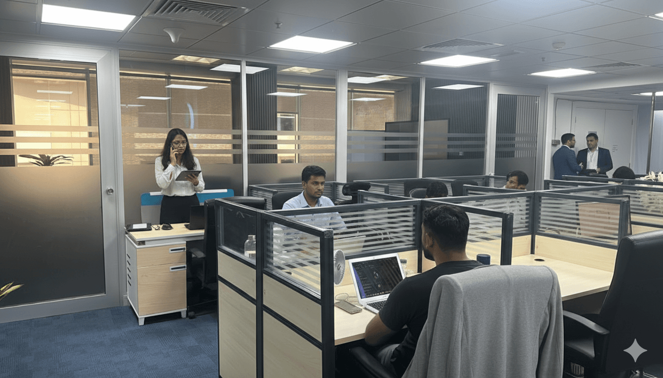 WayOne team collaborating in the office