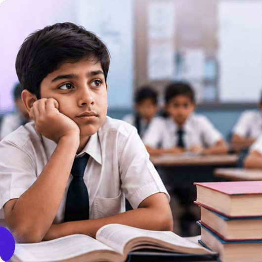 A student in a traditional classroom facing learning challenges