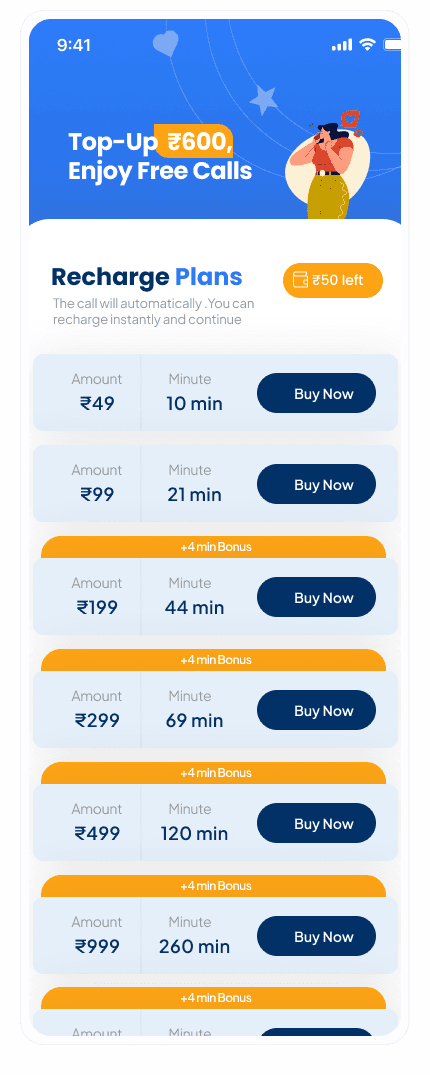 Recharge Plans & Wallet Screen